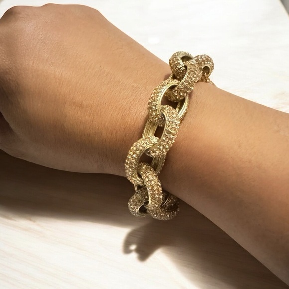 Gold And Silver Chunky Chain Link With Pave’ Pattern Bracelet - Picture 3 of 4